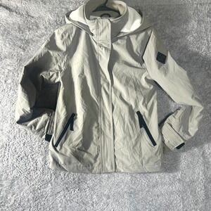 Hollister All Weather Jacket Womens Small Beige Fleece Lined Hooded Full Zip